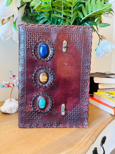 Handmade Leather Three Stone Chakra Journal