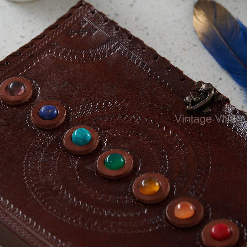 Seven Stone Chakra Leather Journal A4 Size